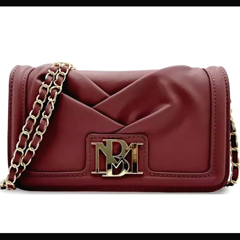 Badgley Mischka red wine pleated Crossbody purse NWT